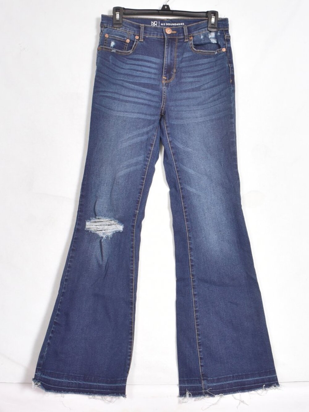 No Boundaries Women's Blue Jeans Distressed Size 11 Flare Raw Hem